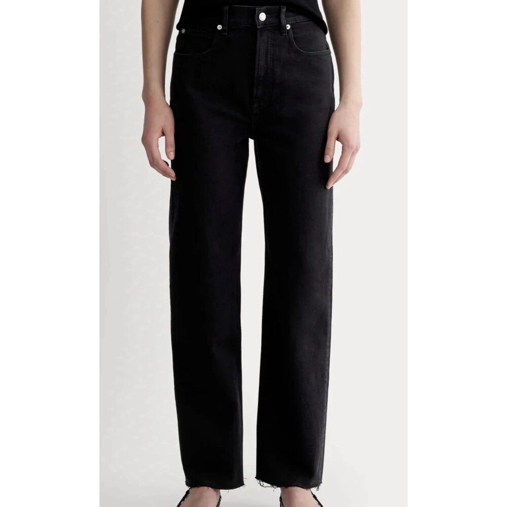 EVERLANE The Way-High Jean Black Stretch 31 Long Raw Hem Organic Cotton Cropped